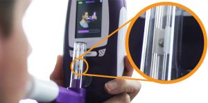 Keep the ball inbetween the white areas of the visual aid to ensure correct flow into the NObreath Flo